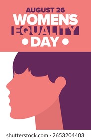 Dia da Igualdade das Mulheres nos Estados Unidos. Férias femininas, celebradas anualmente em 26 de agosto. Mês da história das mulheres. Conceito de feminismo. Cartaz, cartão de saudação, faixa e fundo. Ilustração vetorial