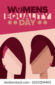Dia da Igualdade das Mulheres nos Estados Unidos. Férias femininas, celebradas anualmente em 26 de agosto. Mês da história das mulheres. Conceito de feminismo. Cartaz, cartão de saudação, faixa e fundo. Ilustração vetorial
