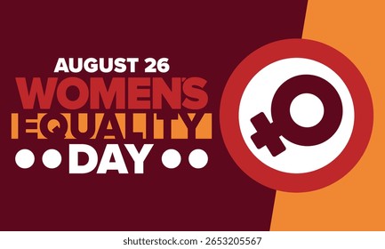Dia da Igualdade das Mulheres nos Estados Unidos. Férias femininas, celebradas anualmente em 26 de agosto. Mês da história das mulheres. Conceito de feminismo. Cartaz, cartão de saudação, faixa e fundo. Ilustração vetorial