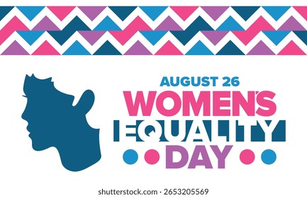 Women's Equality Day in United States. Female holiday, celebrated annually in August 26. Women right history month. Feminism concept. Poster, greeting card, banner and background. Vector illustration