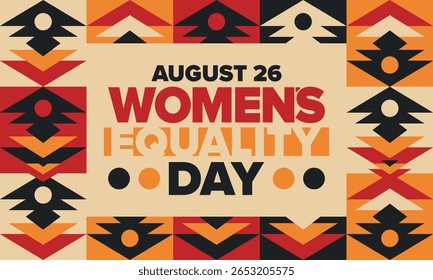 Dia da Igualdade das Mulheres nos Estados Unidos. Férias femininas, celebradas anualmente em 26 de agosto. Mês da história das mulheres. Conceito de feminismo. Cartaz, cartão de saudação, faixa e fundo. Ilustração vetorial