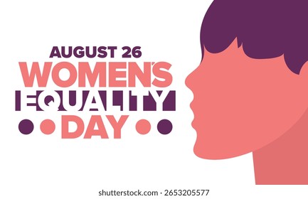 Dia da Igualdade das Mulheres nos Estados Unidos. Férias femininas, celebradas anualmente em 26 de agosto. Mês da história das mulheres. Conceito de feminismo. Cartaz, cartão de saudação, faixa e fundo. Ilustração vetorial