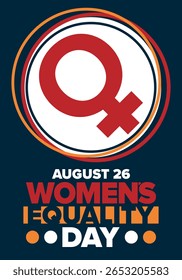 Dia da Igualdade das Mulheres nos Estados Unidos. Férias femininas, celebradas anualmente em 26 de agosto. Mês da história das mulheres. Conceito de feminismo. Cartaz, cartão de saudação, faixa e fundo. Ilustração vetorial