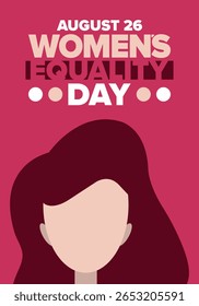 Dia da Igualdade das Mulheres nos Estados Unidos. Férias femininas, celebradas anualmente em 26 de agosto. Mês da história das mulheres. Conceito de feminismo. Cartaz, cartão de saudação, faixa e fundo. Ilustração vetorial