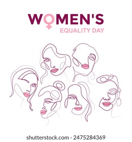 Women's Equality Day. Woman's face in one line. Social media post template.Vector stock illustration.