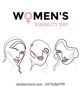 Women's Equality Day. Woman's face in one line. Social media post template.Vector stock illustration.
