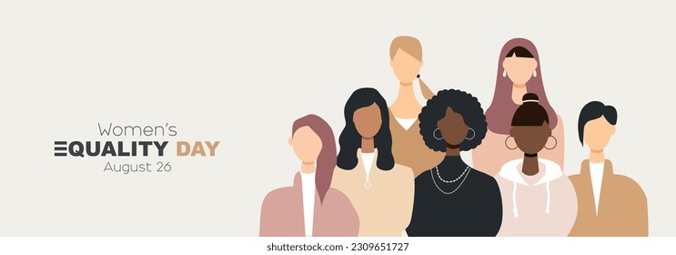 Women's Equality Day. Women of different ethnicities stand side by side together. Flat vector illustration. - Shutterstock ID 2309651727
