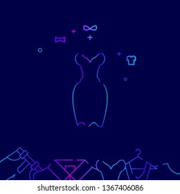 Women's Evening Wear Vector Line Illustration. Clothes, Garments, Wear Gradient Icon or Symbol, Sign. Dark Blue Background. Related Bottom Border.