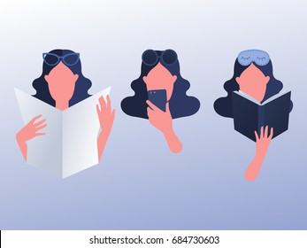 Women's everyday activity lifestyle icons set. Vector illustration