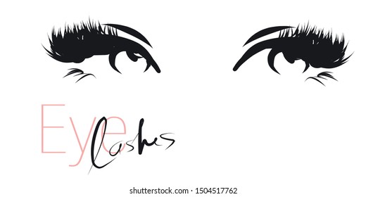 Women's eyes with long eyelashes. Hand drawn and calligraphic design elements on the theme of beauty and makeup. Vector