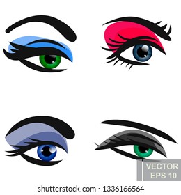 Women's eyes. Makeup. Sight. Bright. Pupil. Cartoon style. For your design.