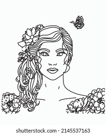 Womens Face Coloring Page Coloring Book Stock Vector (Royalty Free