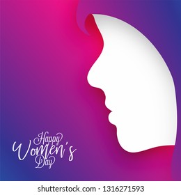 women's face on colorful background with happy women's day text