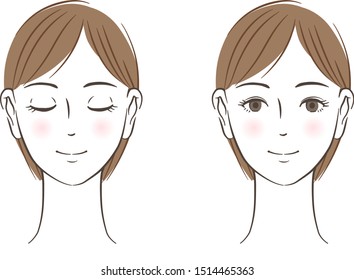 Women's face set, Closed eyes, Open eyes