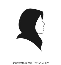 Women's face from the side wearing a veil line icon on white background.