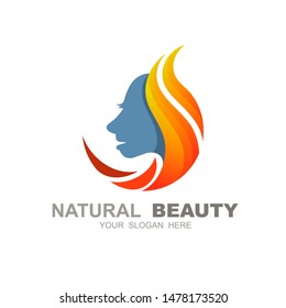 women's face silhouette, abstract business concept for beauty salon, barber shop, massage, cosmetic and spa vector logo design template
