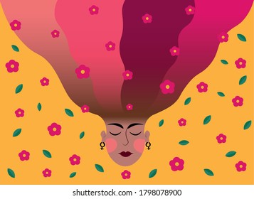 women's face silhouette. poster with flowers. can use for print or web. 