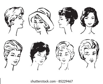 Women's faces in middle age. Vector illustration of a format EPS.