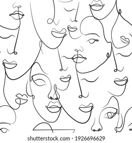 Women's faces in one line art style with flowers and leaves.Continuous line art in elegant style for prints, tattoos, posters, textile, cards etc. Beautiful women face Vector illustration