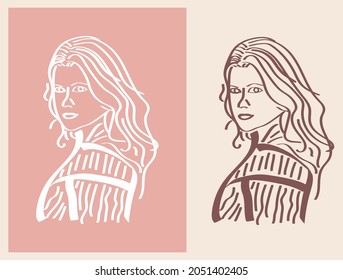 Women's faces in one line art style in portrait. Beautiful women face Vector illustration