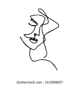 Women's faces in one line art style with flowers and leaves.Continuous line art in minimalistic style for prints, tattoos, posters, textile etc. Beautiful female fashion face Vector illustration