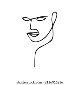 Women's faces in one line art style with flowers and leaves.Continuous line art in minimalistic style for prints, tattoos, posters, textile etc. Beautiful female fashion face Vector illustration