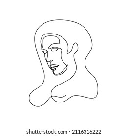 Women's faces in one line art style with flowers and leaves.Continuous line art in minimalistic style for prints, tattoos, posters, textile etc. Beautiful female fashion face Vector illustration