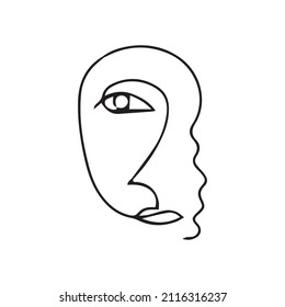 Women's faces in one line art style with flowers and leaves.Continuous line art in minimalistic style for prints, tattoos, posters, textile etc. Beautiful female fashion face Vector illustration