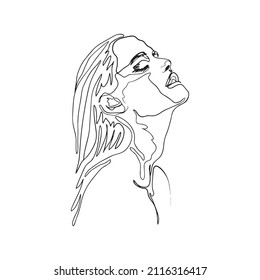 Women's faces in one line art style with flowers and leaves.Continuous line art in minimalistic style for prints, tattoos, posters, textile etc. Beautiful female fashion face Vector illustration
