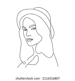 FrauenGesichter in einer Linie Kunststil mit Blumen und Blättern.Kontinuierliche Linie Kunst in minimalistischer Art für Drucke, Tattoos, Plakate, Textilien usw. Schöne weibliche Mode Gesicht Vektorgrafik