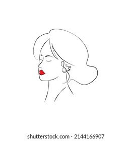 Women's faces in one line art style on white isolated background. Line art in elegant style for prints, tattoos, posters, textile, cards etc. Beautiful women face Vector illustration.