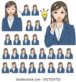 Women's faces with various facial expressions. Businesswoman in suit.