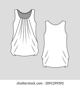 Womens fancy front balloon Draping top fashion flat sketch technical drawing template design vector