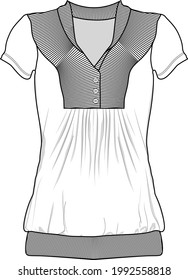 womens fancy neck ribbed button panel top sketch vector