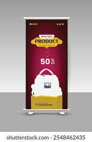 Women's fashion Bag Sale Roll-up Display Standee Banner Design Template and Products Sale pullup banner Design, Black Friday Super sale roll-up banner