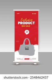 Women's fashion Bag Sale Roll-up Display Standee Banner Design Template and Products Sale pullup banner Design, Black Friday Super sale roll-up banner