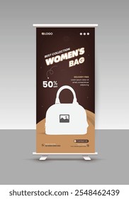 Women's fashion Bag Sale Roll-up Display Standee Banner Design Template and Products Sale pullup banner Design, Black Friday Super sale roll-up banner