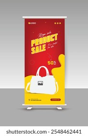 Women's fashion Bag Sale Roll-up Display Standee Banner Design Template and Products Sale pullup banner Design, Black Friday Super sale roll-up banner