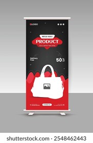 Women's fashion Bag Sale Roll-up Display Standee Banner Design Template and Products Sale pullup banner Design, Black Friday Super sale roll-up banner