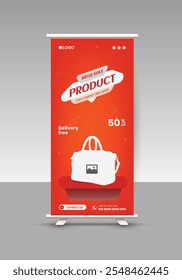 Women's fashion Bag Sale Roll-up Display Standee Banner Design Template and Products Sale pullup banner Design, Black Friday Super sale roll-up banner