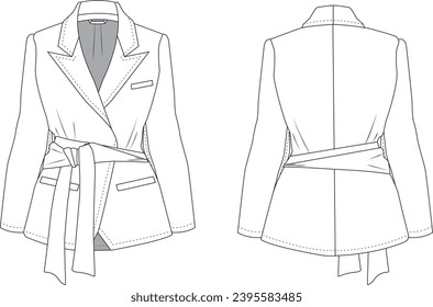 womens fashion belted blazer jacket