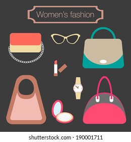 Women's fashion collection of bags and accessories - vector illustration