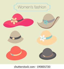 Women's fashion collection of hats - vector illustration