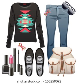 Women's fashion design elements. Hipster elements for vintage style design. Eps 10.