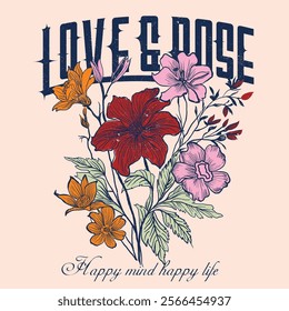 women's fashion design. Summer t shirt. print design. graphics print. tropical flowers. text prints. typography slogan. poster illustration. Vintage retro flowers graphics. flower prints. Vintage