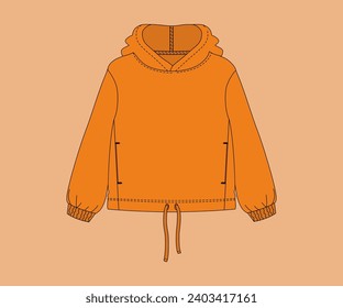 Frauenmode-Schuhputzpullover-Drop-Schulter-Vorderseite Unterteil-Detail-Tauchen Sie Hem Aufrollen flach Skizze technische Zeichnung Vorlage Design Vektorgrafik