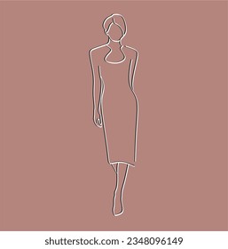 Women's fashion outline icons set. Various female line silhouettes, model, figure. Abstract image of a girl in a dress. Vector isolated illustration