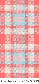 Womens fashion plaid background texture, girly seamless pattern textile. Installing vector fabric tartan check in light and red colors palette.