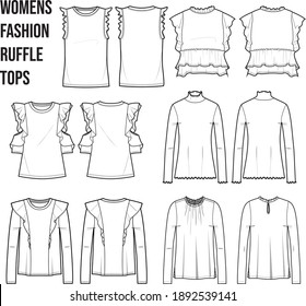 Womens Fashion Ruffle Top Flat Sketch Stock Vector (Royalty Free ...