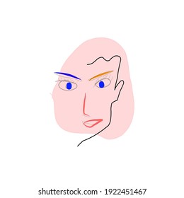 Women's fashion sketch. Simple hand drawn line portrait facial art. Print for clothing, textiles and more. Picasso inspired style. vector illustrations